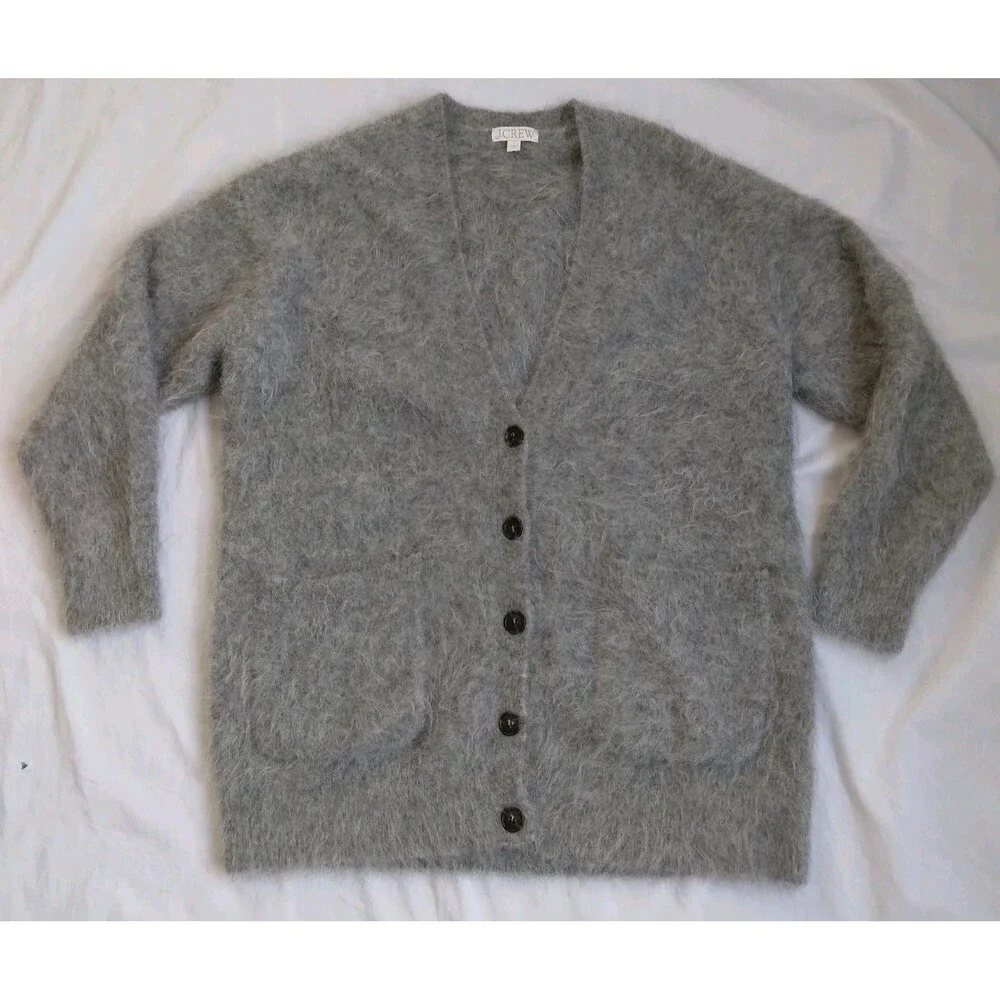 J. Crew Alpaca Blend Cardigan Gray Oversized Preppy Cabincore Women's Size L - Picture 1 of 16